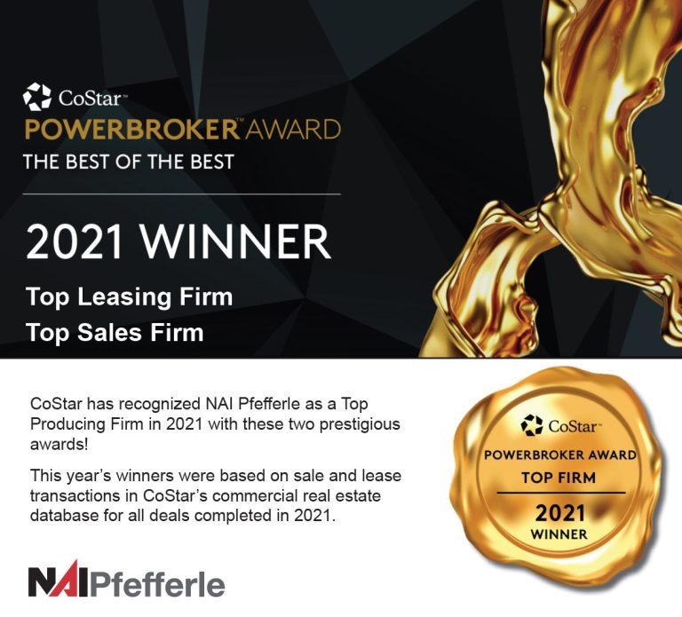 CoStar PowerBroker Award 2021 Top Leasing Firm and Top Sales Firm